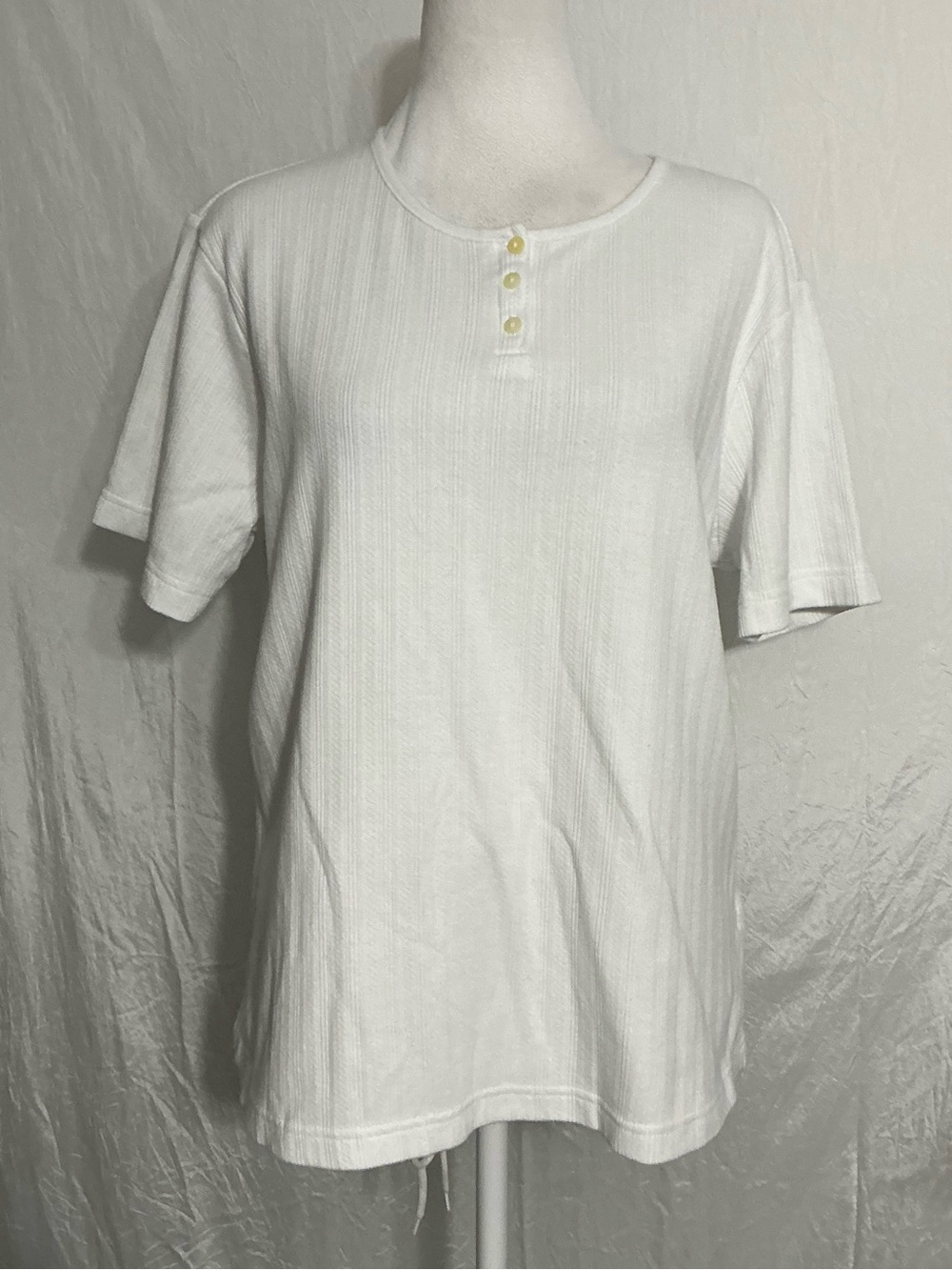 Basic Editions White Short-Sleeve Henley with Button Placket